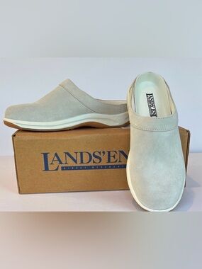 NIB Lands' End Ivory Beige Suede Mules / Clogs Sneakers SIZE 7